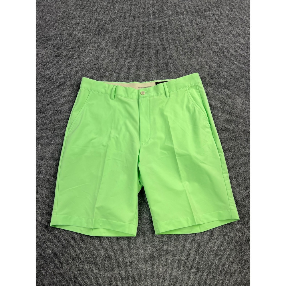 Greg Norman Mens Golf Shorts Size 34 Lime Green Stretch Performance Shark Logo